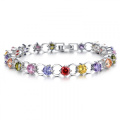Ladies 925 Silver Bangle Colored Stones Round Crystal Diamond Bracelet